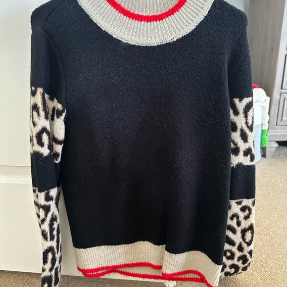 THML Sweaters - THML Black and Cream Sweater with Leopard Sleeves